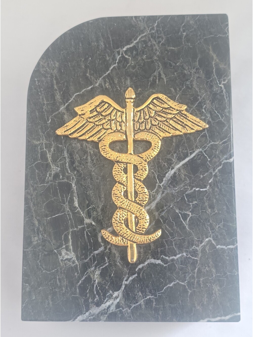 Bey-Berk International Genuine Black Marble Medical Caduceus Desk Paperweight